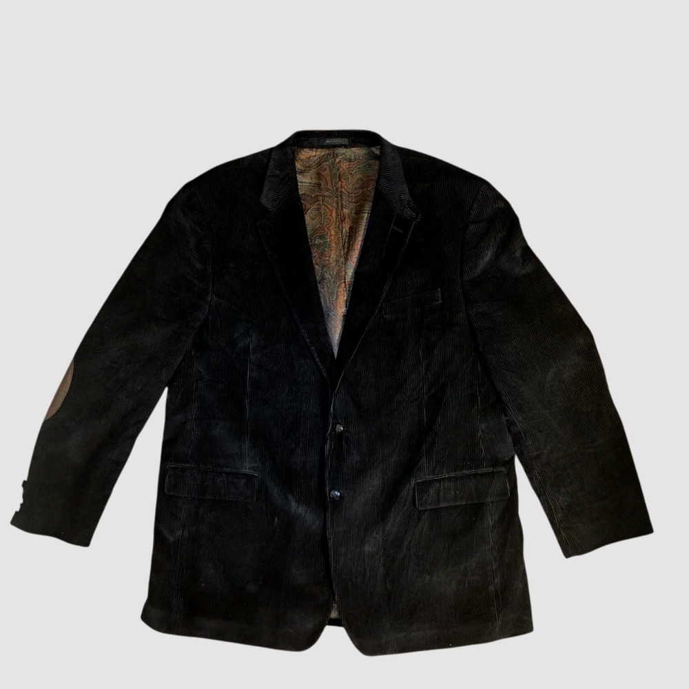 Ralph Lauren Mens 48XL Black Corduroy Sport Coat Blazer Elbow Patches